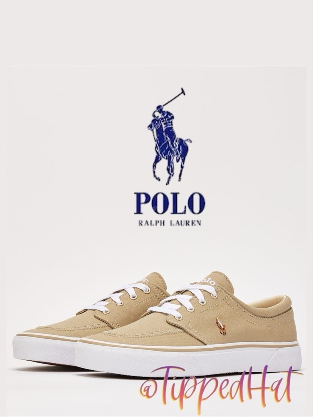 Polo Ralph Lauren Faxon X Canvas Sneakers Khaki Pony Logo Men 9.5 ~ 11 NWOB $85
